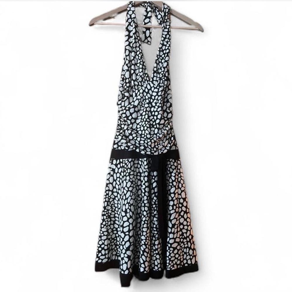 Elegant Black and White Halter Dress